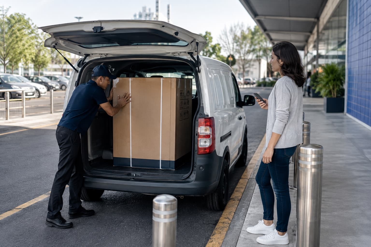 Compra grande cargándose en una camioneta para entrega a domicilio